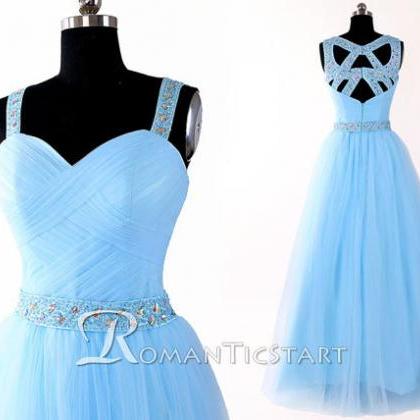 2015 Sky Blue Floor-length Prom Dress With..