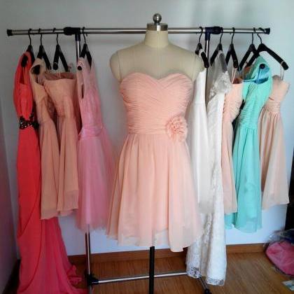 Peach Short Bridesmaid Dress, Bridesmaid Dresses,..
