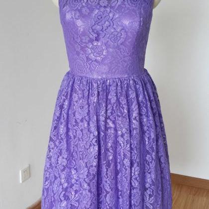 2015 Scoop Bright Purple Lace Short Bridesmaid..