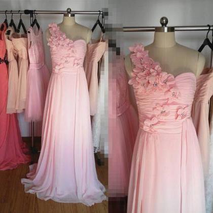 Baby Pink One Shoulder Long Bridesmaid Dress/Wedding Party Dresses ...