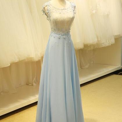 Pretty Light Blue Long Prom Dress With Applique,..