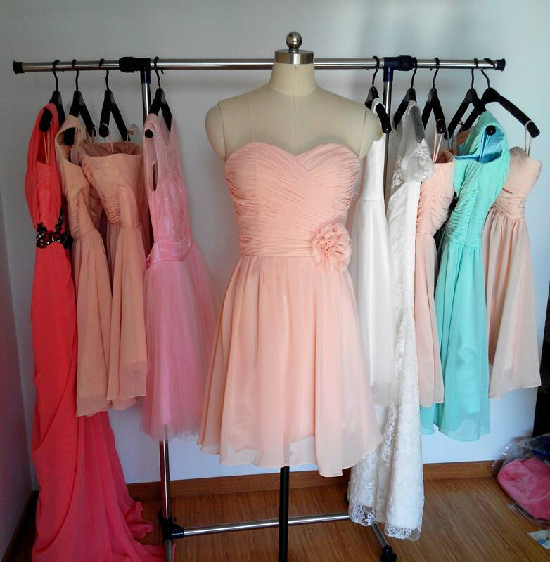 Peach Short Bridesmaid Dress, Bridesmaid Dresses, A-line Sweetheart Chiffon Bridesmaid Dress
