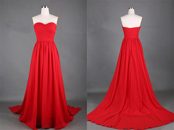 Red Gorgeous Sweetheart Neckline A Line Sweep Train Prom Dresses 2015 Party Dress, Bridesmaid Dresses 2015, Wedding Dress