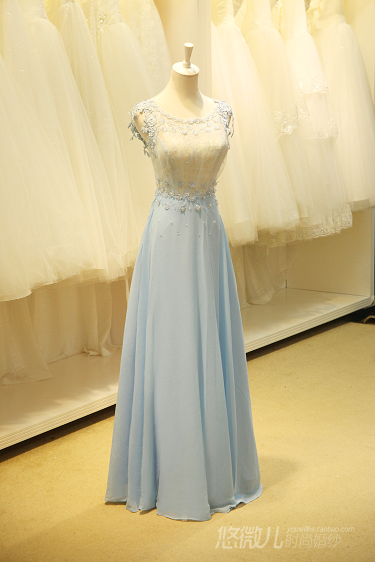 Pretty Light Blue Long Prom Dress With Applique, Sexy Prom Dresses, Formal Gown,simple Prom Dresses 2015,