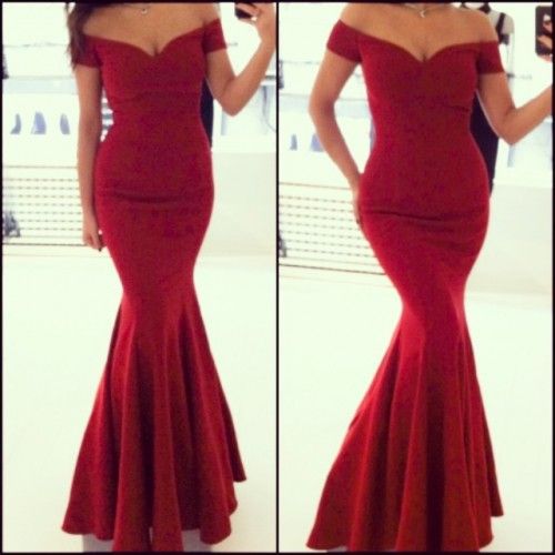 Pretty Red Satin Mermaid Off Shoulder Prom Dresses, Off-the-shoulder Party Dresses, Evening Gown, Formal Gowns, Party Dress