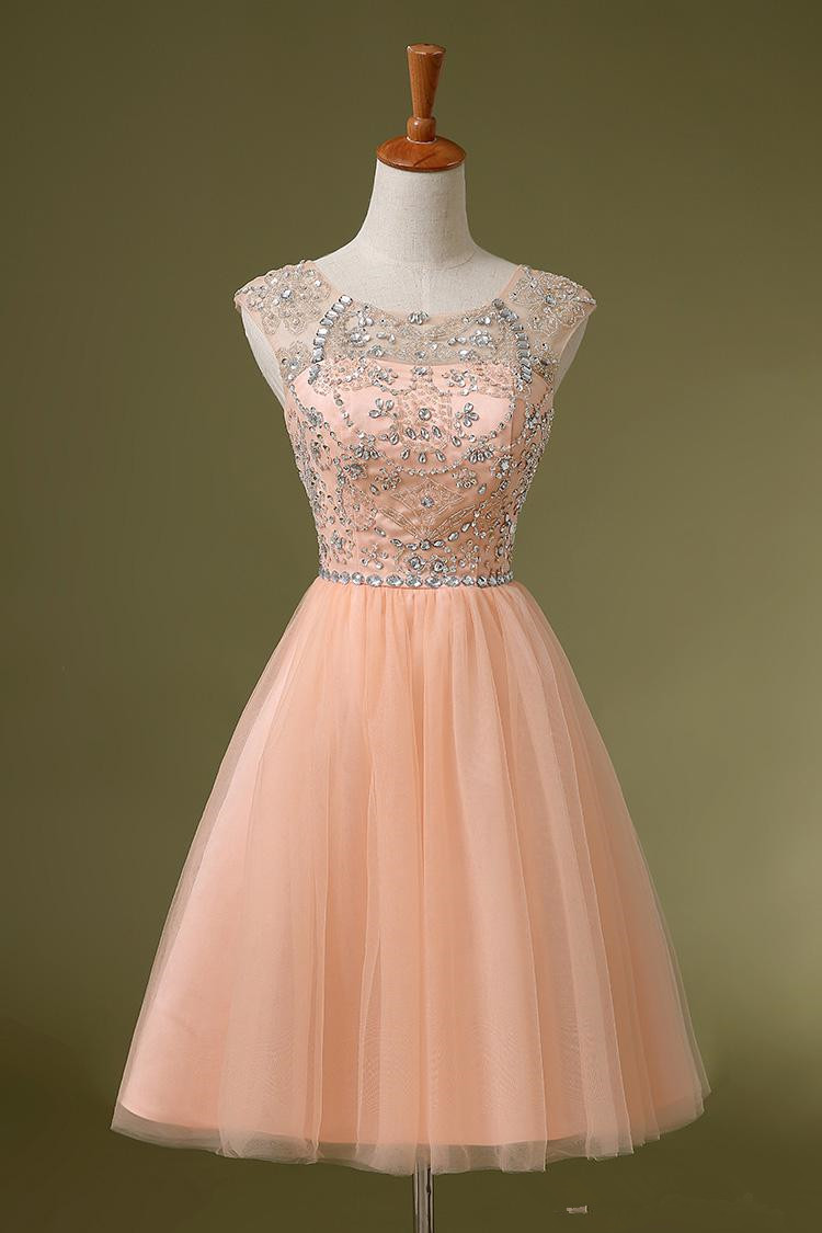 Lovely Short Pink Tulle New Style Prom Dresses 2015 With Beadings ...