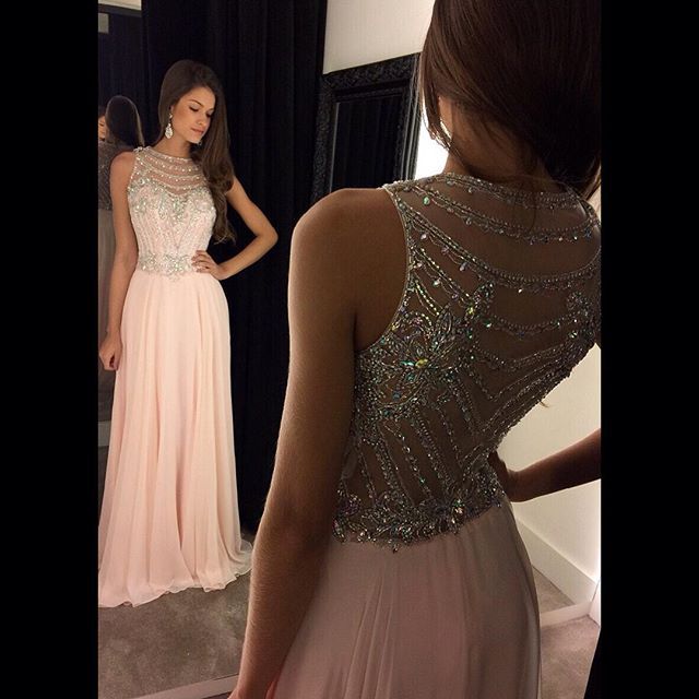 Elegant Prom Dress,chiffon Prom Dress,o-neck Prom Dress,beading Prom Dress,a-line Prom Dress