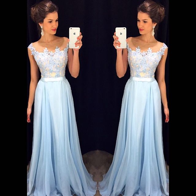 Elegant Prom Dress Chiffon Prom Dress A-line Prom Dress Charming Prom Dress Appliques Prom Dress