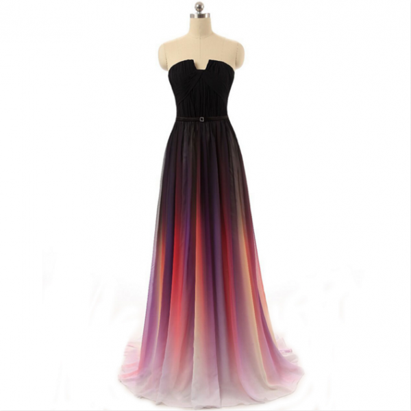 2016 Fashion Gradient Strapless Prom Dress Ombre Maxi Long Chiffon Formal Party Gown On Luulla